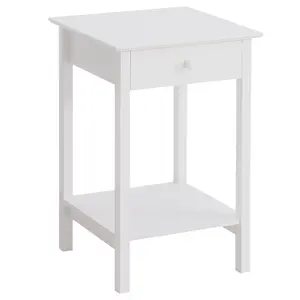 Buy White Bedside Table, Wooden Side Table, Nightstand, Bedside Cabinet with Drawer and Storage Shelf for Bedroom and Living Room