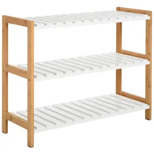 Buy 3-Tier Shoe Rack Wood Frame Slatted Shelves Spacious Open Hygienic Storage Home Hallway Furniture Family Guests 70L x 26W x 57.5H cm - Natural