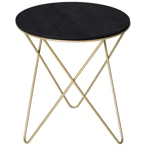 Buy Wooden Metal Round Coffee Table Sofa End Side Bedside Table Modern Style Living Room Decor  - Black Gold Color (&Icirc;&brvbar;43cm)