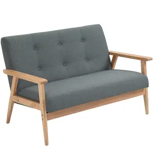 Buy Modern 2/3-Seat Sofa Linen Fabric Upholstery Tufted Couch with Rubberwood Legs