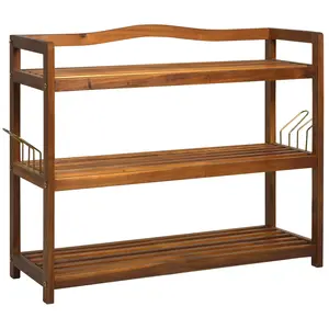 Buy 3-Tier Shoe Rack, Acacia Wooden Shoe Storage Organiser with 2 Hangers, Holds up to 12 Pairs, for Entryway, Living Room, 74 x 26 x 62 cm, Teak
