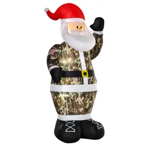 Buy 8ft Christmas Inflatable Outdoor Santa Claus Saluting in Camouflage, Blow Up Yard Decoration Built-in LED Lights for Holiday Party Xmas Garden