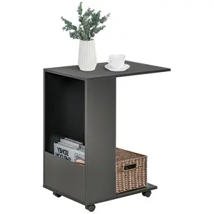 Buy Mobile Sofa Side Table C-Shape End Table with Storage and Casters for Laptop Coffee Snack, Black