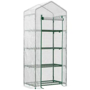 Buy 4 Tier Mini Greenhouse, Portable Compact Green House with Steel Frame, PE Cover, Roll-up Door, 70 x 50 x 160 cm, White
