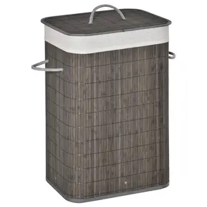 Buy Laundry Basket with Flip Lid and String Handles, Collapsible Hamper Removable Lining Board Base Foldable Water-Resistant Dirty Clothes Storage, Grey