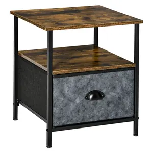 Buy Bedside Table, Nightstand with Non-Woven Fabric Drawer, Side Table, End Table for Living room, Bedroom, Rustic Brown