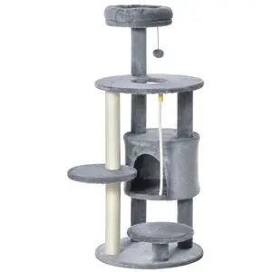 Buy Cat Tree Tower for Indoor Cats 112cm Climbing Kitten Activity Center with Jute Scratching Post Perch Hanging Ball Toy Teasing Rope Dark grey