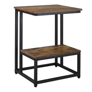 Buy Side Table, Doule Layer End Table, Modern Coffee Table with Steel Frame and Adjustable Non-Slip Feet for Living room, Bedroom, Rustic Brown