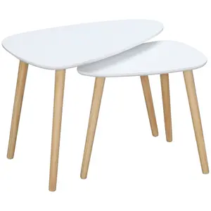 Buy Nesting Coffee Table, Set of 2 Side Tables, Stacking End Tables with Solid Wood Legs, for Living Room Bedroom, White