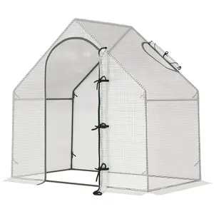 Buy Walk-In Greenhouse with Window Roll-Up Door, Portable Garden Grow House with Steel Frame for Vegetable Plant Herb, 180 x 100 x 168cm, White