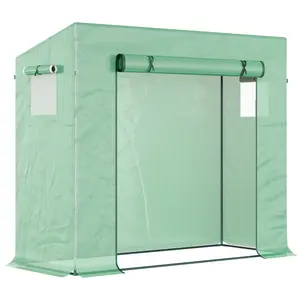 Buy Small Walk-in Garden Greenhouse with Steel Frame, Large Roll-up Door and Windows, 200Lx76Wx168Hcm, Green