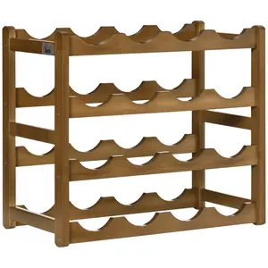 Buy Free Standing Bamboo Wine Rack with 16 Bottles Holder, 4-tier Water Bottle Organiser, Display Shelf for Countertop, Home Bar, Brown