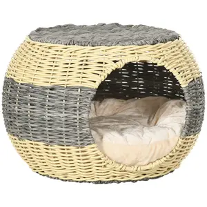 Buy Wicker Cat House, Rattan Raised Cat Bed, Cosy Kitten Cave with Soft Washable Cushion, &Icirc;&brvbar;40 x 30cm