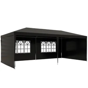 Buy 6 x 3 m Party Tent Gazebo Marquee Outdoor Patio Canopy Shelter with Windows and Side Panels Black