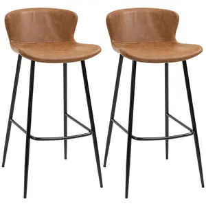Buy Bar Stools Set of 2, PU Leather Upholstered Bar Chairs, Kitchen Stools with Backs and Steel Legs for Dining Room, Brown