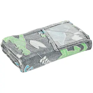 Buy Glow in The Dark Flannel Fleece Throw Blanket, Fluffy Warm Throw Blanket, Kids Dinosaur Luminous Blanket, 203x153cm, Grey
