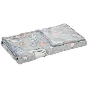 Buy Glow in The Dark Flannel Fleece Throw Blanket, Fluffy Warm Throw Blanket, Kids Galaxy Stars Luminous Blanket, 203x153cm, Grey
