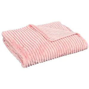 Buy HOMCOM Flannel Fleece Throw Blanket, Fluffy Warm Throw Blanket, Striped Reversible Travel Bedspread, Double Size, 203 x 153cm, Pink