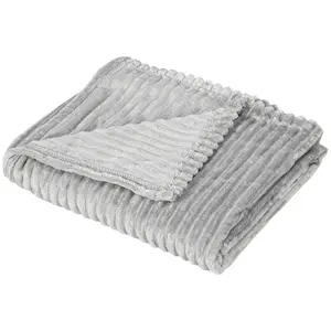 Buy HOMCOM Flannel Fleece Throw Blanket, Fluffy Warm Throw Blanket, Striped Reversible Travel Bedspread, King Size, 230 x 231cm, Grey