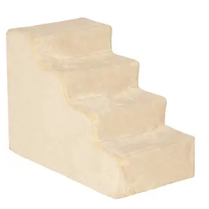 Buy Four-Step Dog Stairs, with Washable Plush Cover, for High Bed Sofa, Dog Stairs for Small Dog and Cat - Beige