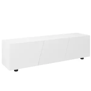Buy TV Cabinet Stand for TVs up to 70", High Gloss Doors TV Unit with 3 Cupboards, Storage Shelves and 2 Cable Holes for Living Room, White