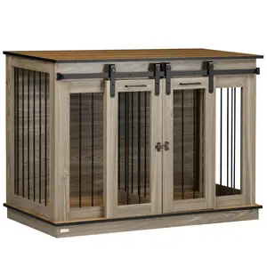 Buy Dog Crate Furniture for Large Dogs, Double Dog Cage for Small Dogs, with Sliding Doors - Oak Tone