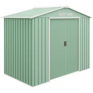 Buy 7 x 4ft Metal Garden Shed, Outdoor Storage Tool House with Ventilation Slots, Foundation Kit and Lockable Double Doors, Light Green