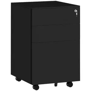 Buy 3-Drawer Vertical Filing Cabinet with Pencil Tray, Lock and 5 Wheels, Steel Mobile File Cabinet, for A4, Legal and Letter Size, Pre-Assembled Body, Black
