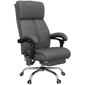 Buy High Back Vibration Massage Office Chair, Heated Reclining PU Leather Computer Chair with Footrest, Grey