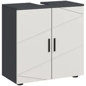 Buy Under Sink Bathroom Cabinet, Bathroom Vanity Unit, Basin Storage Cupboard with Double Doors and Shelf, 10W x 20Dcm "U" Cut-Out, Light Grey