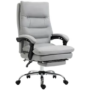 Buy Office Chair with Footrest, Double Padding Ergonomic Desk Chair with 6-Point Vibration Massage and Back Heating, Microfibre Fabric with 135&deg; Reclining Back, Grey
