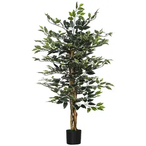 Buy Artificial Ficus Tree in Pot, 130cm Tall Fake Plant with Lifelike Leaves and Natural Trunks, for Indoor Outdoor, Green