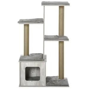 Buy 114cm Cat Tree for Indoor Large Cats Condo Jute Scratching Post Cat Tower Kitten Play House Activity Center Furniture Grey