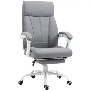 Buy Office Chair, Ergonomic Desk Chair, Fabric Work Study Chair with 155&deg; Reclining Back and Footrest, Adjustable Height and Swivel Wheels, Grey