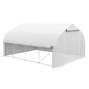 Buy 4 x 3(m) Walk-in Polytunnel Greenhouse, Zipped Roll Up Sidewalls, Mesh Door, 8 Mesh Windows, Tunnel Warm House Tent with PE Cover, Complimentary Plant Labels and Gloves, White