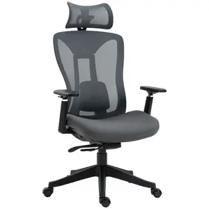 Buy Mesh Office Chair, Ergonomic Desk Chair, Computer Chair with Adjustable Headrest and Lumbar Support, 135&deg; Reclining Back and 3D Armrest for Home Office Study, Grey