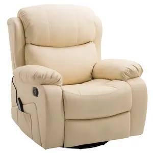 Buy PU Leather Reclining Chair with 8 Massage Points and Heat, Manual Recliner with Swivel Base, Footrest and Remote, Beige
