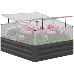 Buy Outsuuny Galvanised Raised Garden Bed, Outdoor Planter Box with Greenhouse and Cover for Vegetables, Flowers, Dark Grey