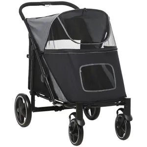 Buy Foldable Pet Stroller, with Universal Wheels, Shock Absorber, for Medium and Large Dogs - Black