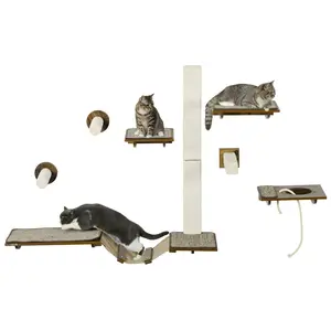 Buy 8Pcs Wall Mounted Cat Tree with Scratching Posts, Perches, Ladder, for Sleeping, Playing, Lounging - Brown