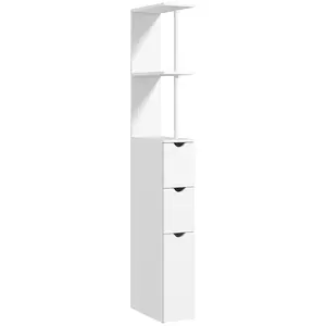 Buy Slim Bathroom Storage Cabinet with Drawers, Tall Bathroom Cupboard with 2-Tier Shelf, White