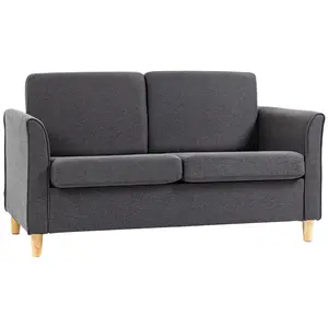 Buy Compact Loveseat Sofa, Modern 2 Seater Sofa for Living Room with Wood Legs and Armrests, Dark Grey