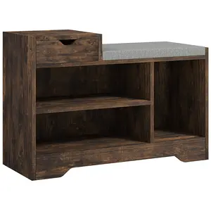 Buy Multi-Compartment Shoe Bench, with Seat - Rustic Brown