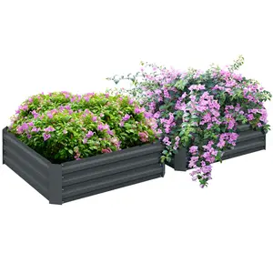 Buy Set of 2 291L Raised Garden Bed, Elevated Galvanised Planter Box for Flowers, Herbs, 100x100x30cm, Dark Grey