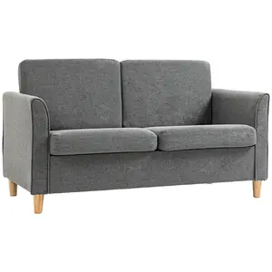 Buy Compact Loveseat Sofa, Modern 2 Seater Sofa for Living Room with Wood Legs and Armrests, Grey