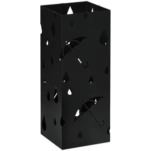 Buy Steel Umbrella Stand, Square Umbrella Holder with 4 Hooks and Removable Drip Tray, Hollowed Umbrella Basket for Hallway, Black