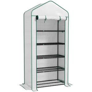 Buy 5 Tier Widened Mini Greenhouse with Reinforced PE Cover, Portable Indoor Outdoor Green House with Roll-up Door and Wire Shelves, 193H x 90W x 49Dcm, White