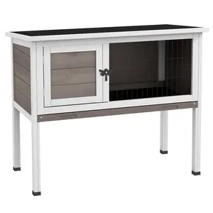 Buy Wooden Guinea Pig Hutch, Small Animal Cage with Slide-out Tray, Openable Asphalt Roof, 84 x 43 x 70cm, Brown