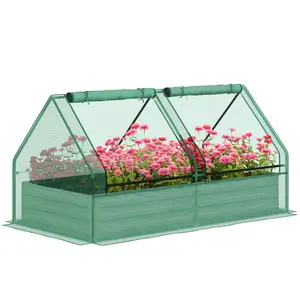 Buy Metal Planter Box with Cover, Raised Garden Bed with Greenhouse, for Herbs and Vegetables, Green and Dark Grey