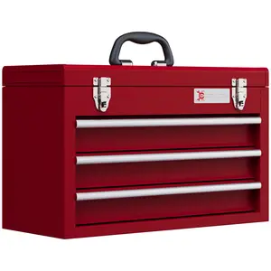Buy Lockable Metal Tool Box, 3 Drawer Tool Chest with Latches, Handle, Ball Bearing Runners, Red